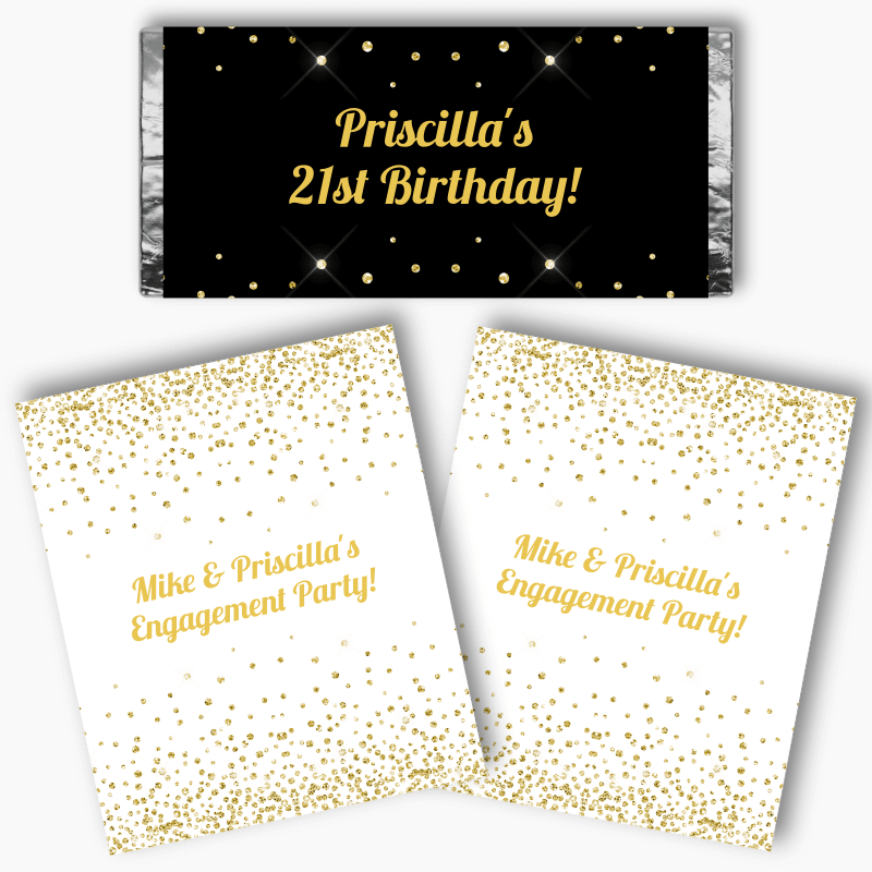Personalised Gold Confetti Party Mini Chocolate Labels