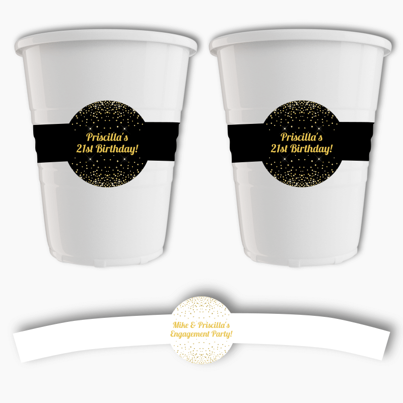 Personalised Gold Confetti Party Cup Stickers