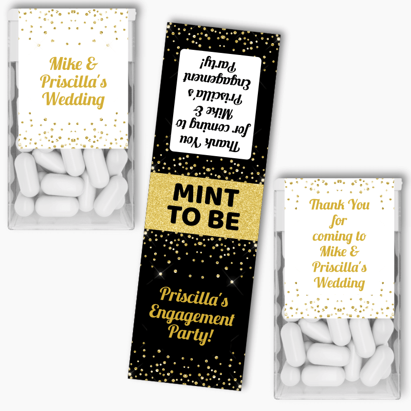 Personalised Black &amp; Gold Confetti Party Tic Tac Labels
