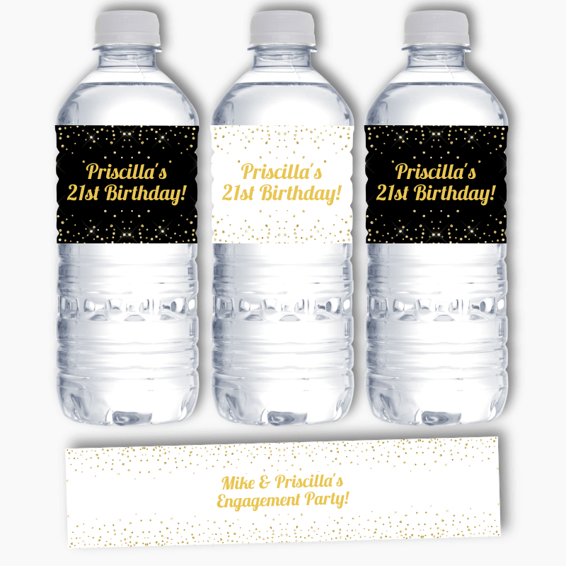 Personalised Gold Confetti Party Water Labels