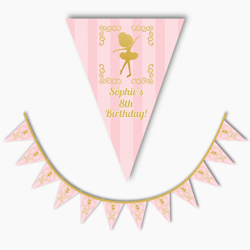 Personalised Dancing Gold Ballerina Birthday Party Flag Bunting