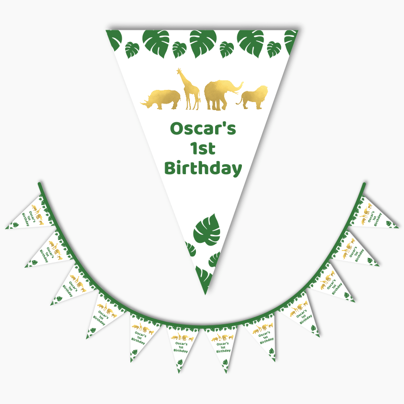 Personalised Gold Safari Jungle Animals Party Flag Bunting