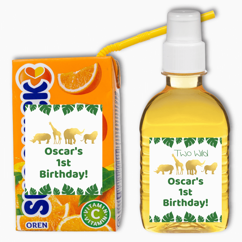 Gold Safari Jungle Animals Party Rectangle Favour Stickers