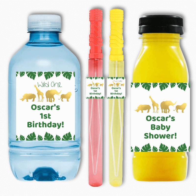 Gold Safari Jungle Animals Party Rectangle Favour Stickers