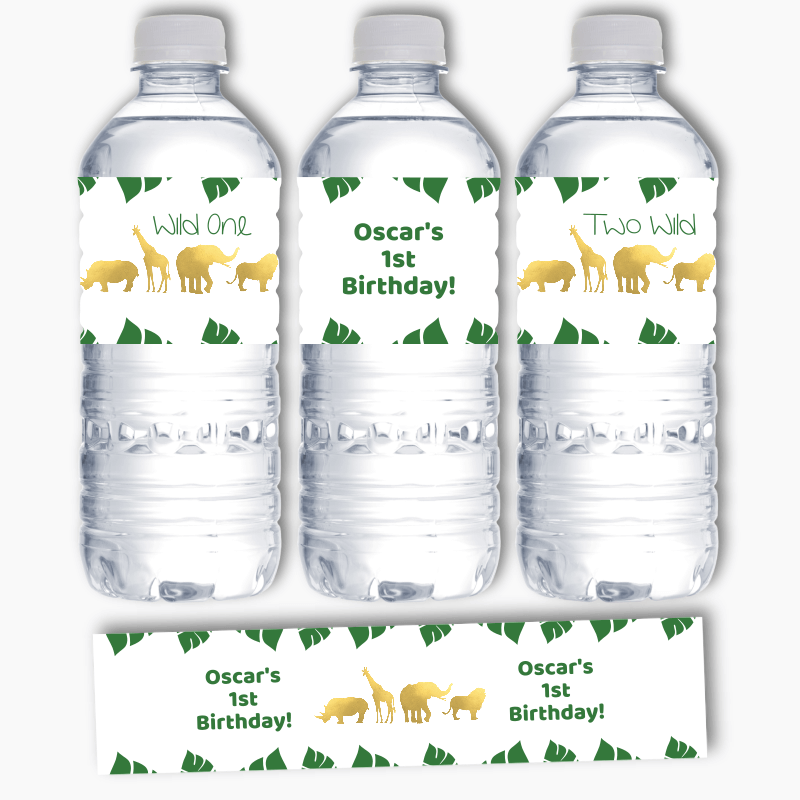 Personalised Gold Safari Jungle Animals Party Water Labels