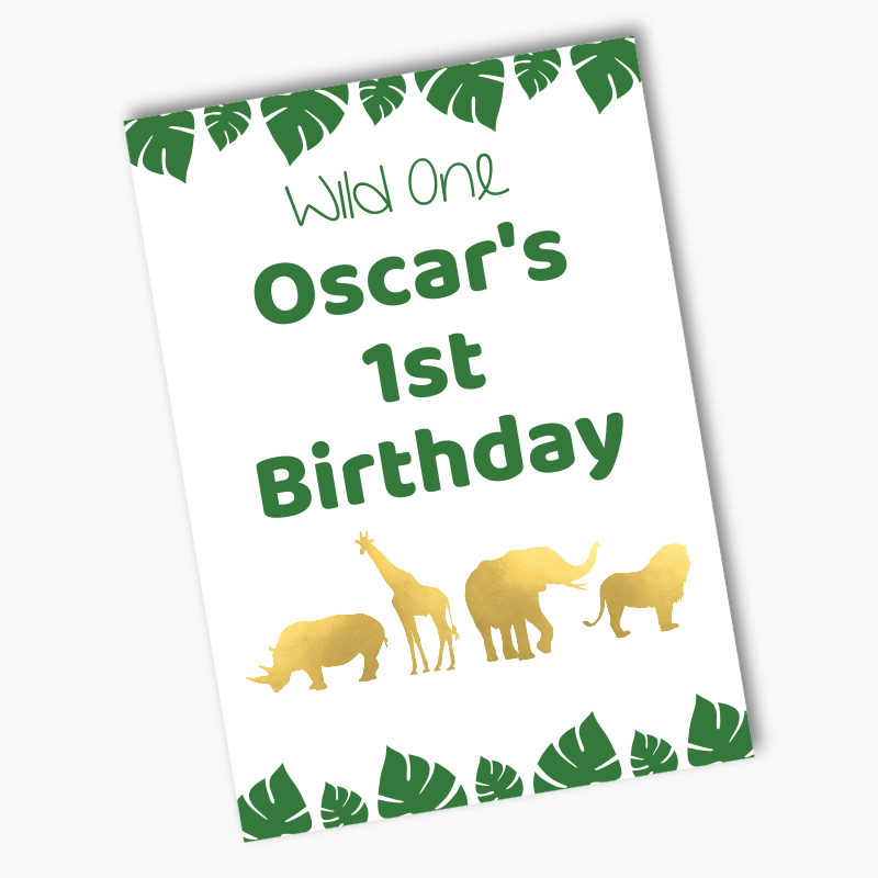 Personalised Gold Safari Jungle Animals Party Posters
