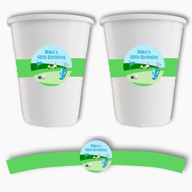 Personalised Golf Birthday Party Cup Stickers