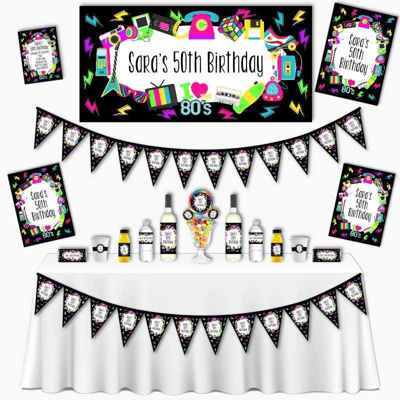 Vibrant and Colourful 80s Grand Party Decorations Pack