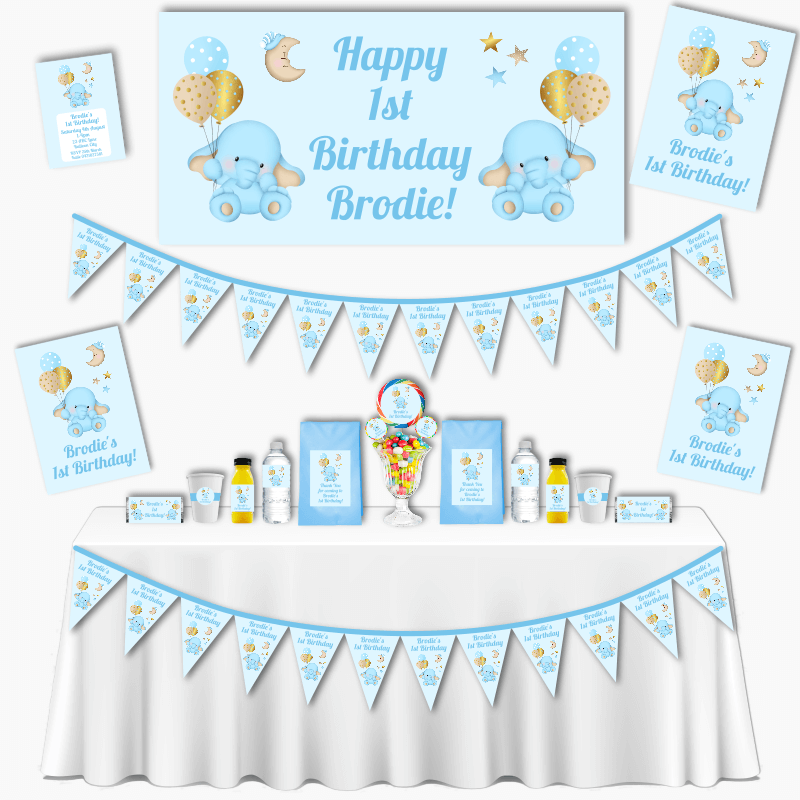 Personalised Blue Elephant Grand Birthday Party Pack