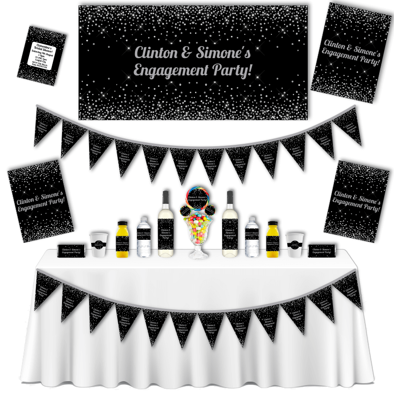 Personalised Black &amp; Silver Confetti Grand Engagement Party Pack