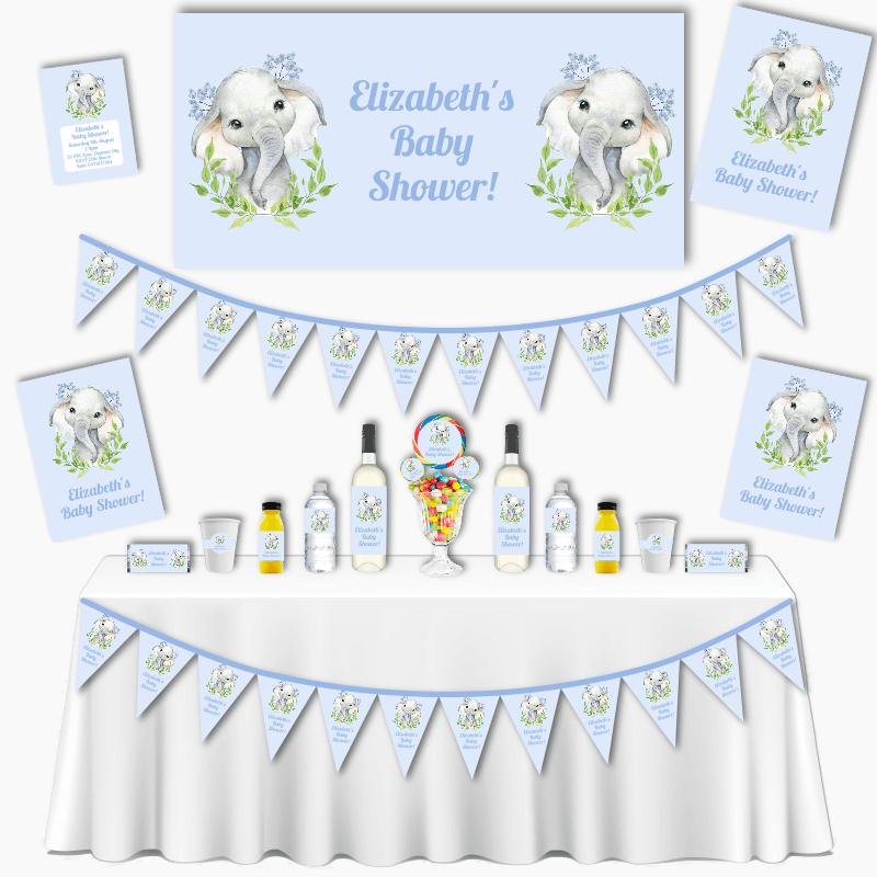 Personalised Blue Leaves Elephant Grand Baby Shower Pack