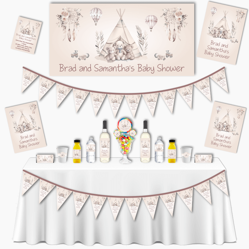 Personalised Boho Teddy Bears Baby Shower Grand Party Pack