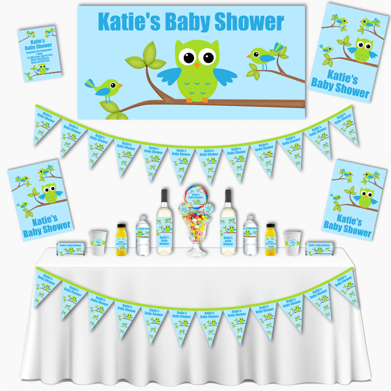 Personalised Boys Birds &amp; Owl Grand Baby Shower Pack