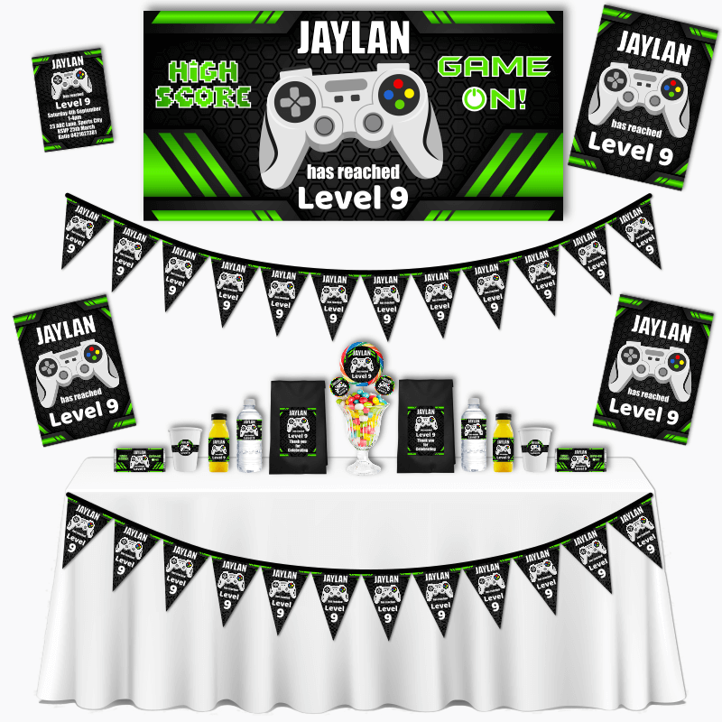 Personalised Green Gaming Grand Birthday Party Pack