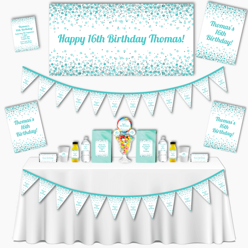Green &amp; White Confetti Grand Kids Birthday Party Pack