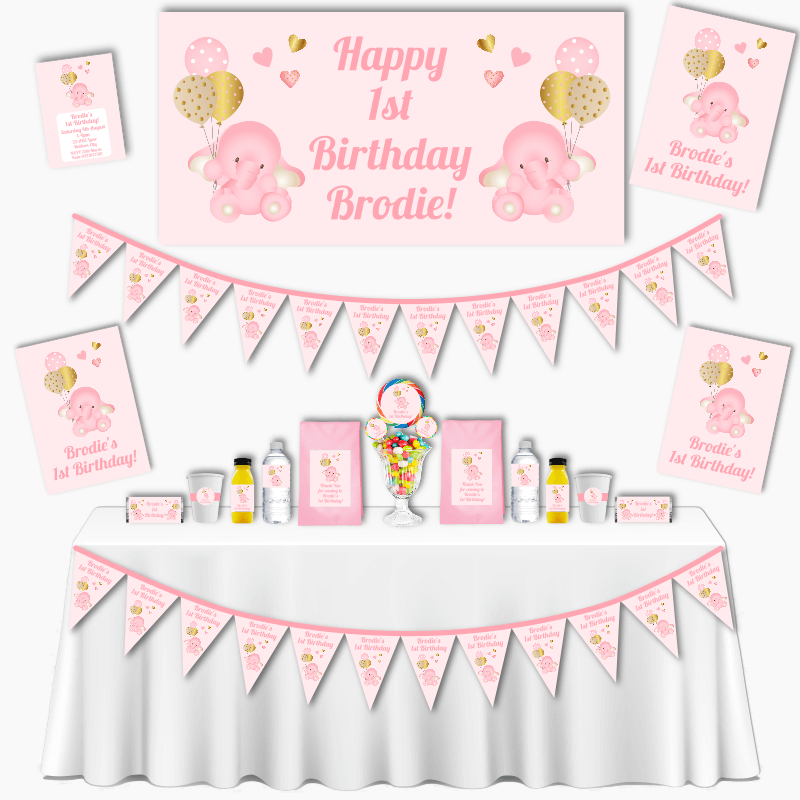 Personalised Pink Elephant Grand Birthday Party Pack