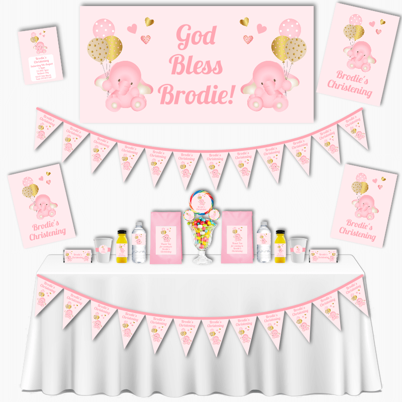 Personalised Pink Elephant Grand Christening Pack