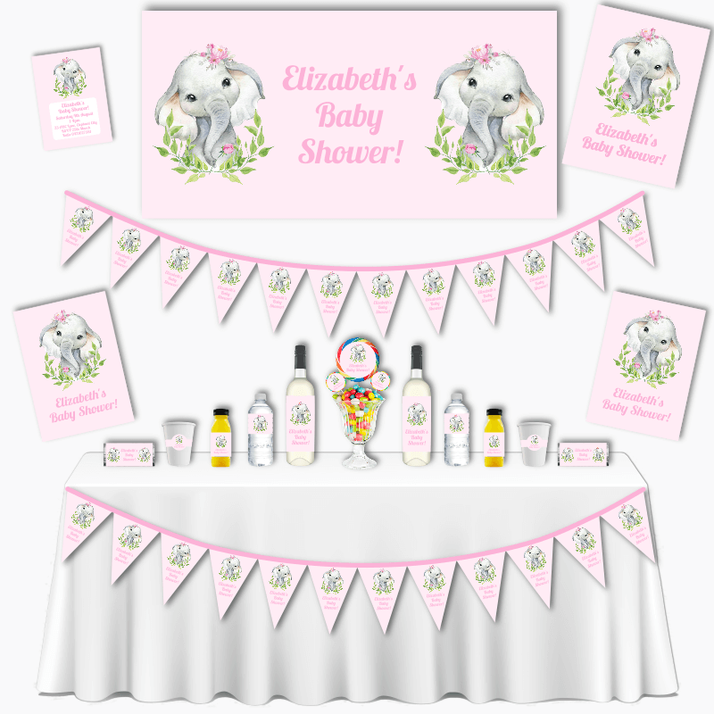 Personalised Pink Floral Elephant Grand Baby Shower Pack