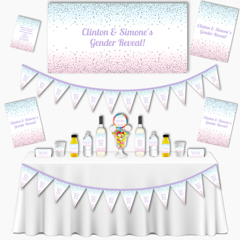 Personalised Pink &amp; Blue Confetti Gender Reveal Grand Party Pack