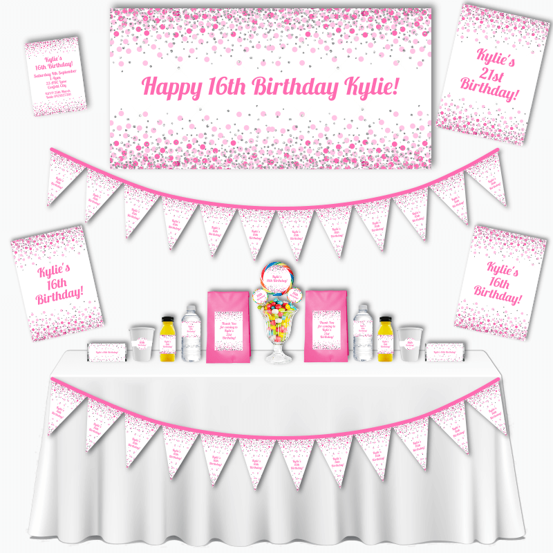 Pink &amp; White Confetti Grand Kids Birthday Party Pack