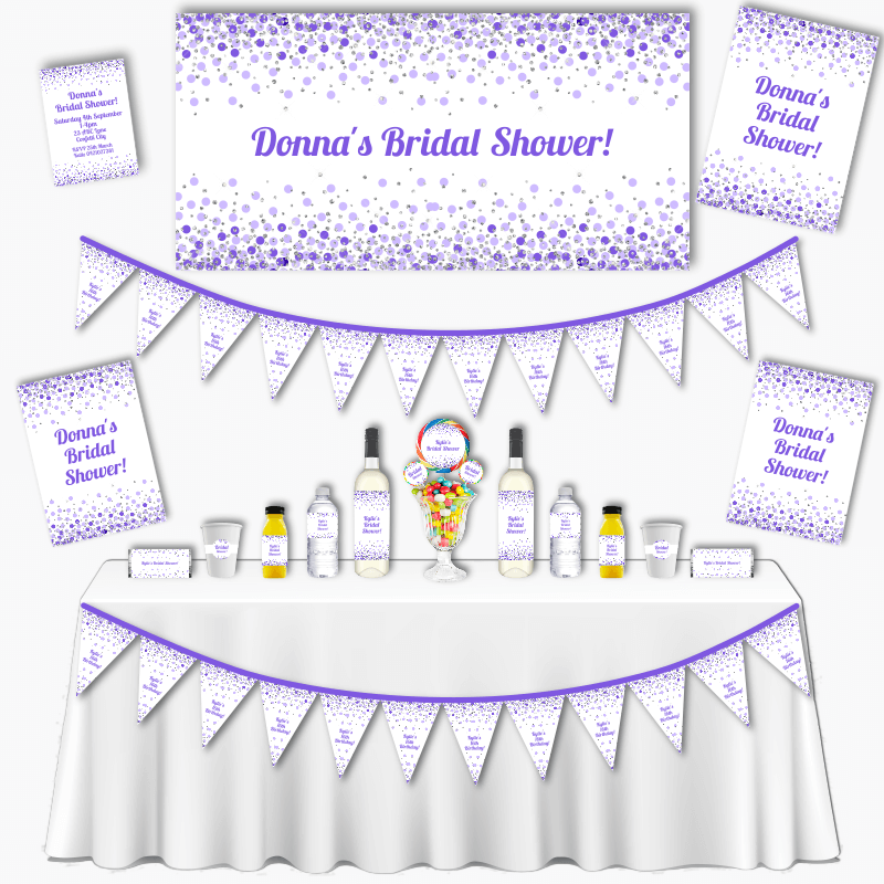 Personalised Purple &amp; White Confetti Grand Bridal Shower Pack