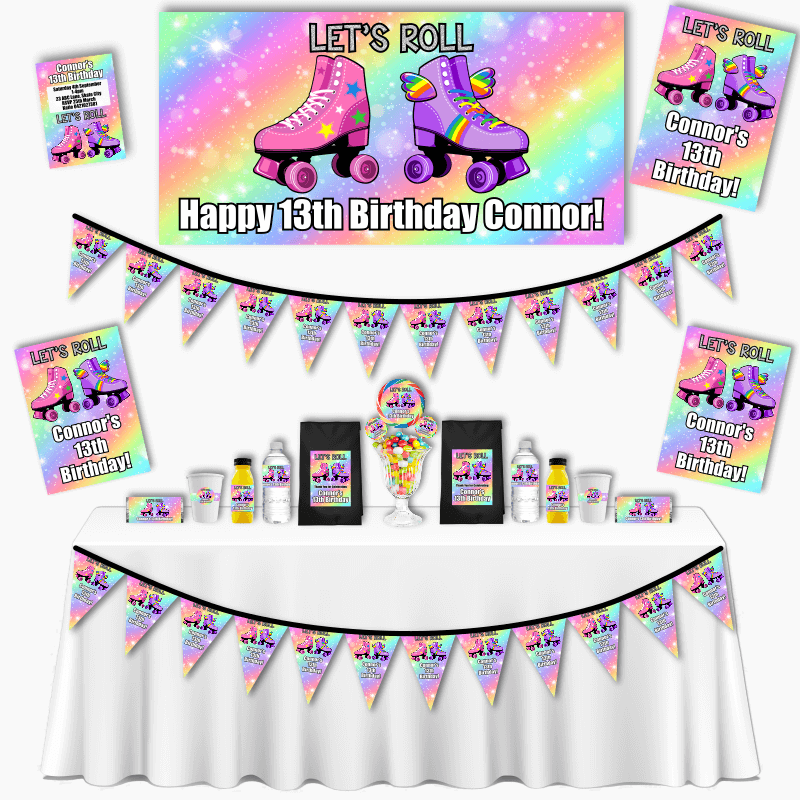 Personalised Pastel Rainbow Roller Skate Grand Party Pack