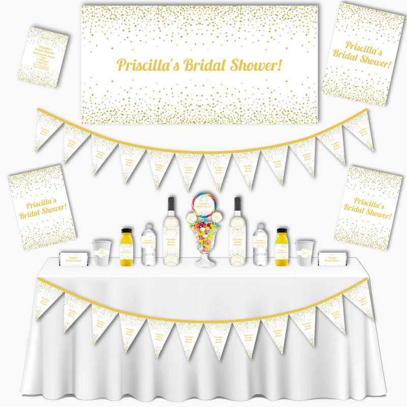 Personalised Gold &amp; White Confetti Grand Bridal Shower Pack