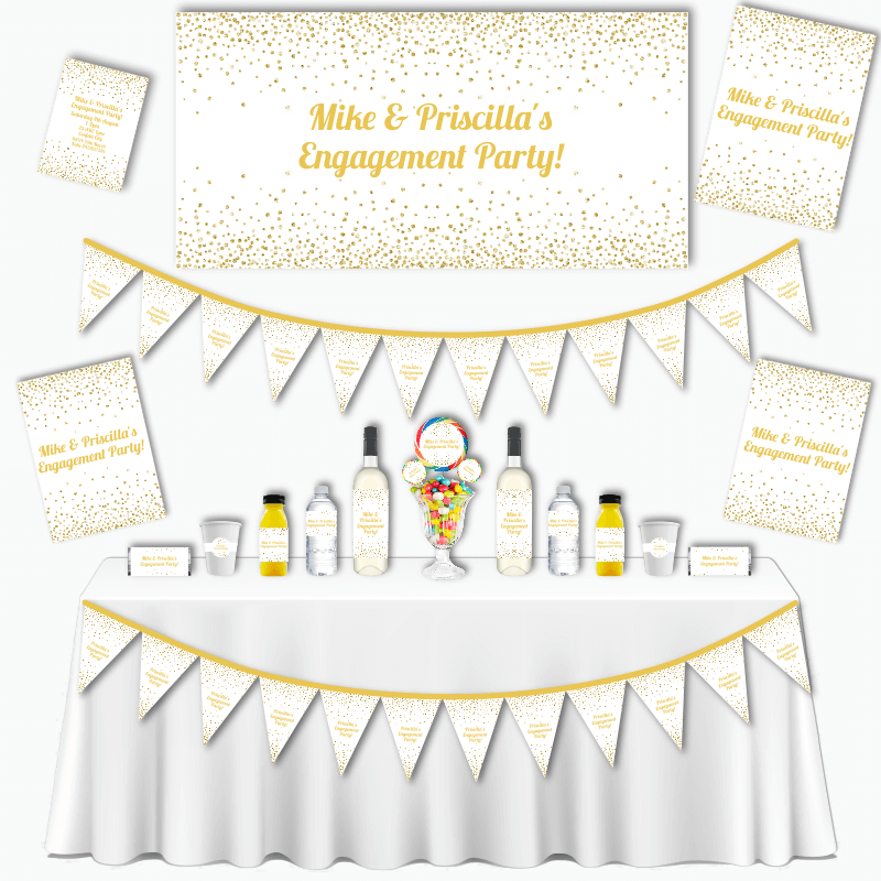 Personalised White &amp; Gold Confetti Grand Engagement Party Pack