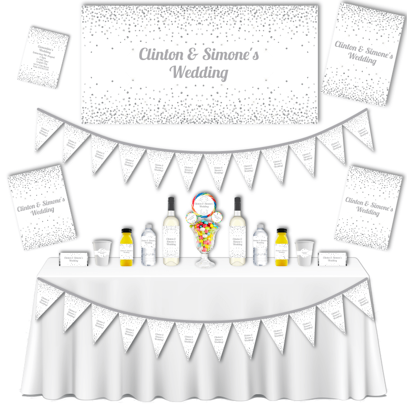 Personalised White &amp; Silver Confetti Grand Wedding Pack
