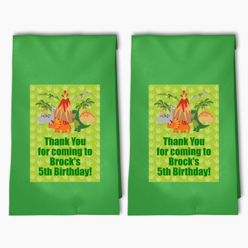 Personalised Dinosaur Birthday Party Bags &amp; Labels