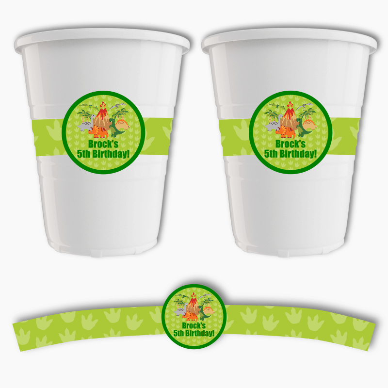 Personalised Dinosaur Birthday Party Cup Stickers