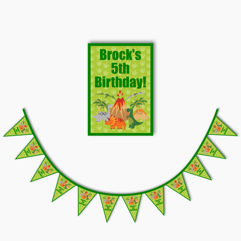 Personalised Dinosaur Party Poster &amp; Bunting Combo