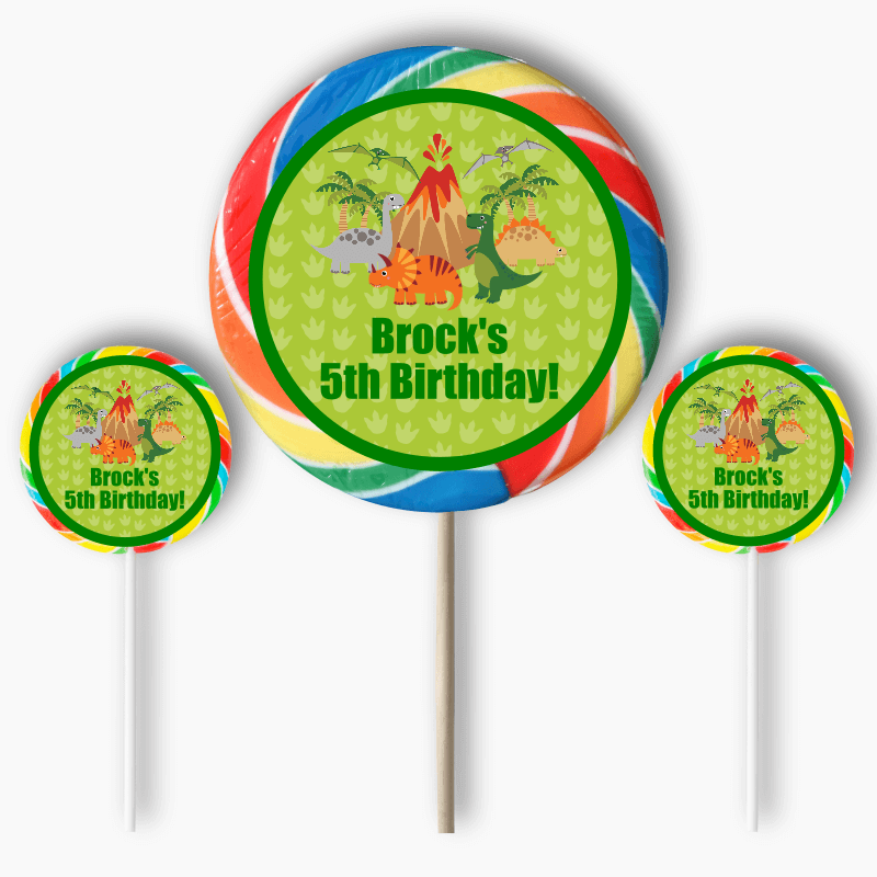 Personalised Dinosaur Birthday Party Round Stickers