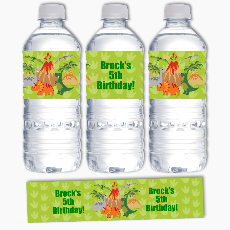 Personalised Dinosaur Birthday Party Water Bottle Labels