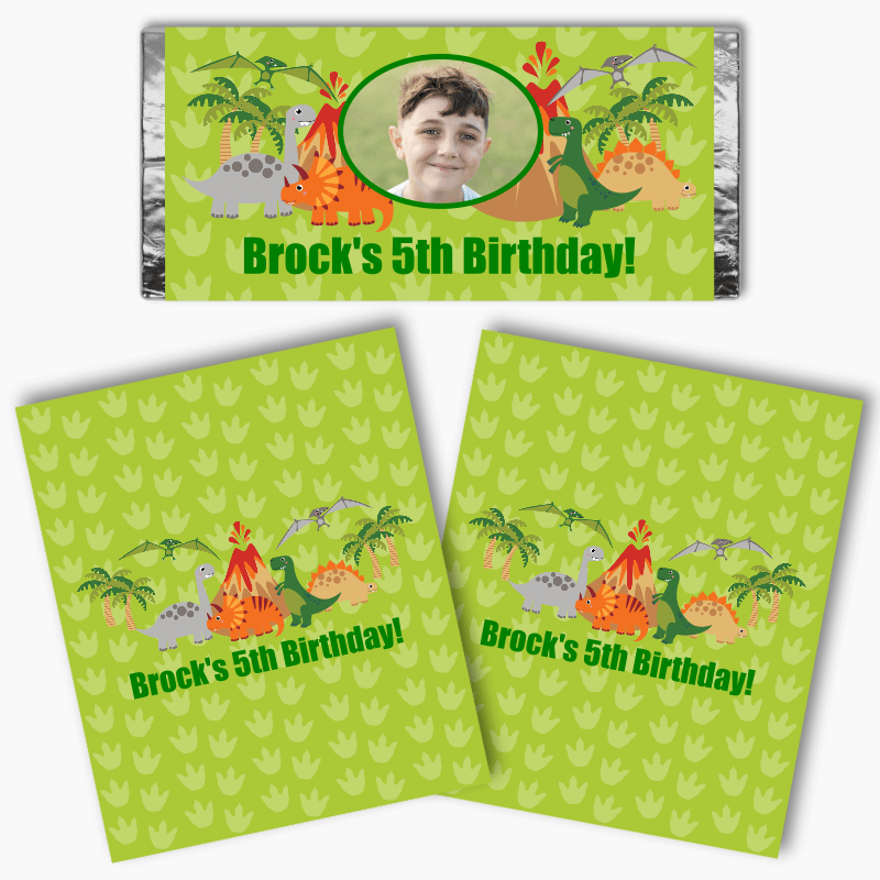 Personalised Dinosaur Party Mini Chocolate Labels with Photo