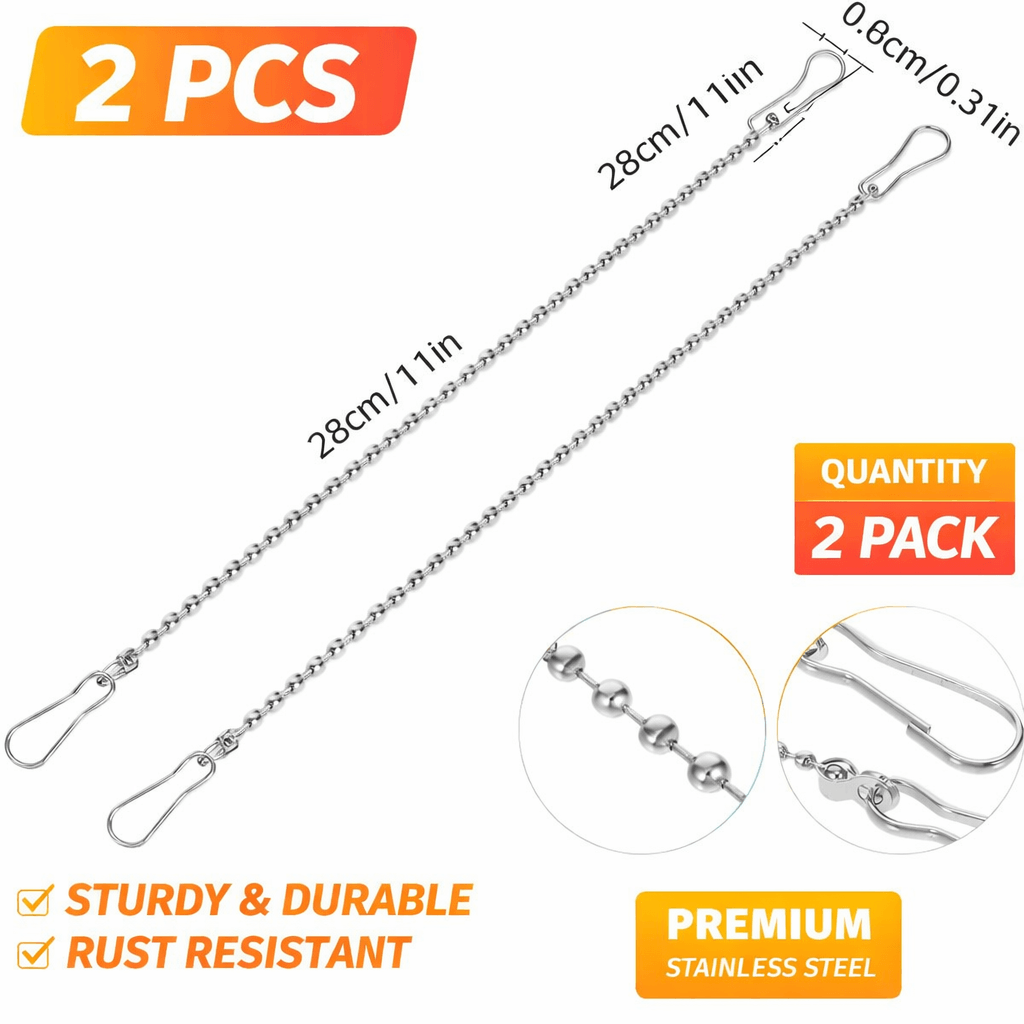 Stainless steel banner hanging chains 4 pack with hooks, 28cm length, secure hanging solution for party banners and backdrops
