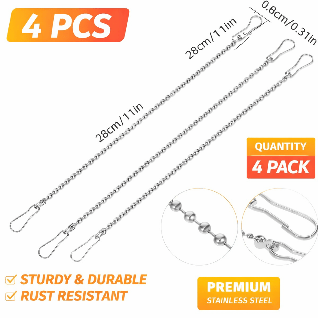 Stainless steel banner hanging chains 4 pack with hooks, 28cm length, secure hanging solution for party banners and backdrops