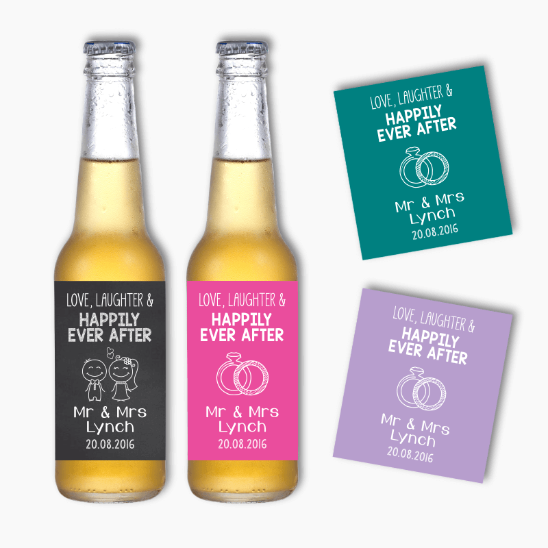 Personalised Happily Ever After Wedding Beer Labels