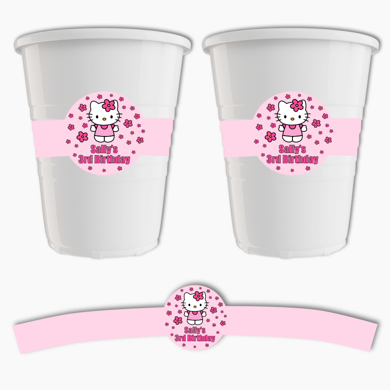 Personalised Hello Kitty Birthday Party Cup Stickers