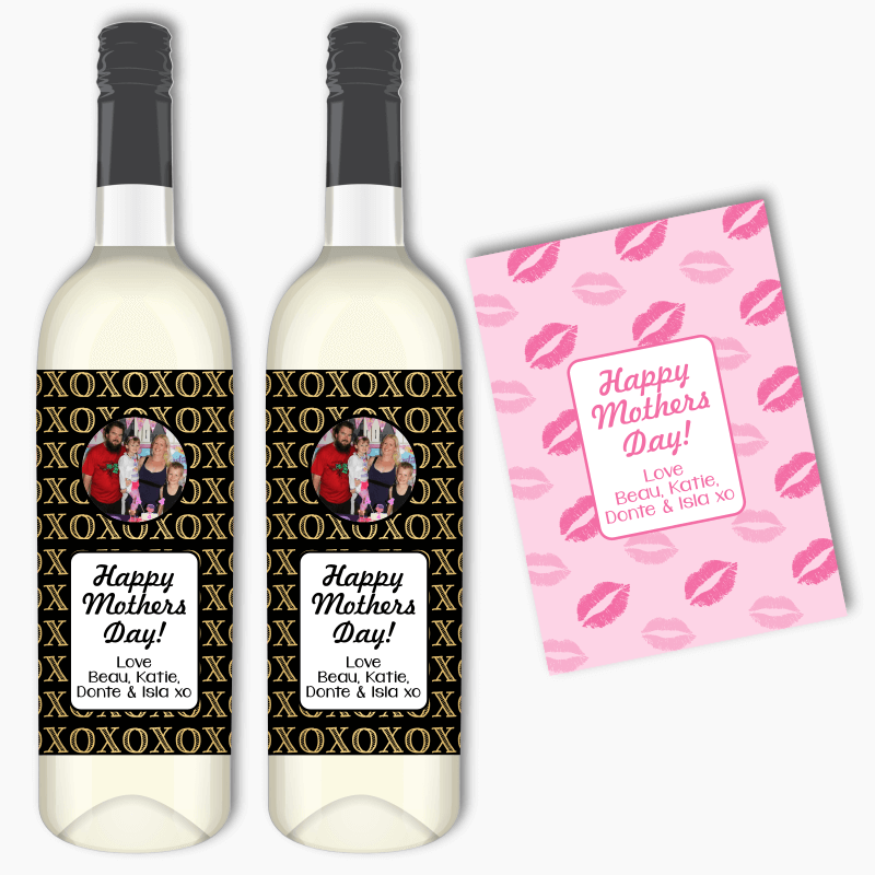 Hugs &amp; Kisses Mothers Day Gift Wine Labels