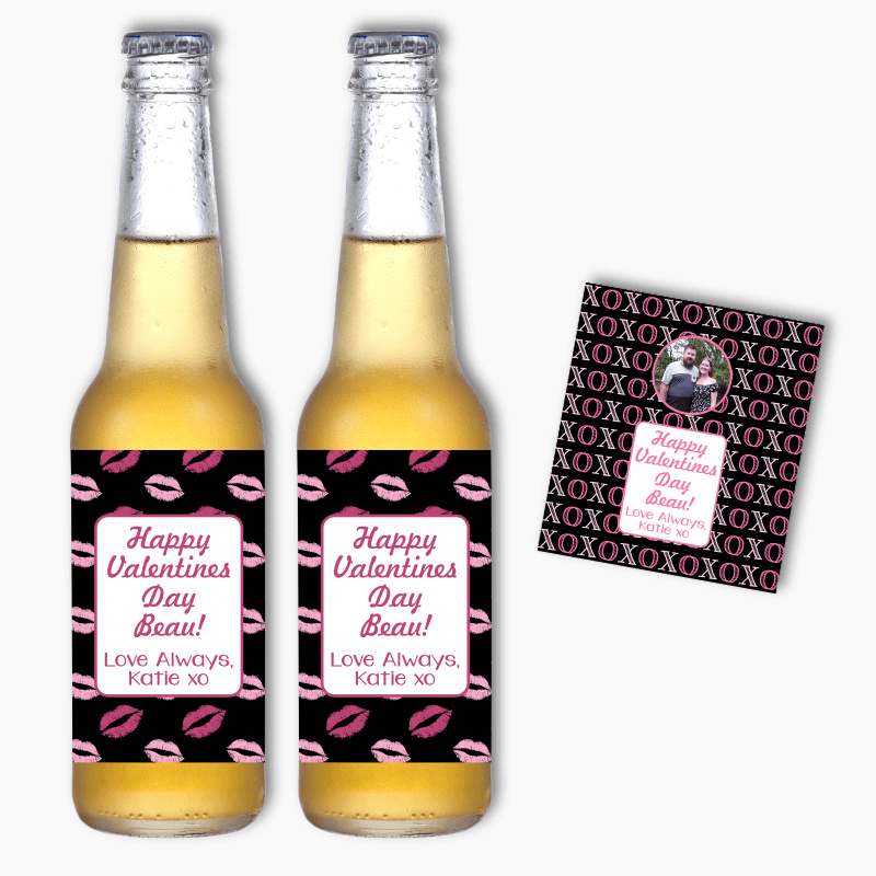 Personalised Hugs &amp; Kisses Valentines Day Gift Beer Labels