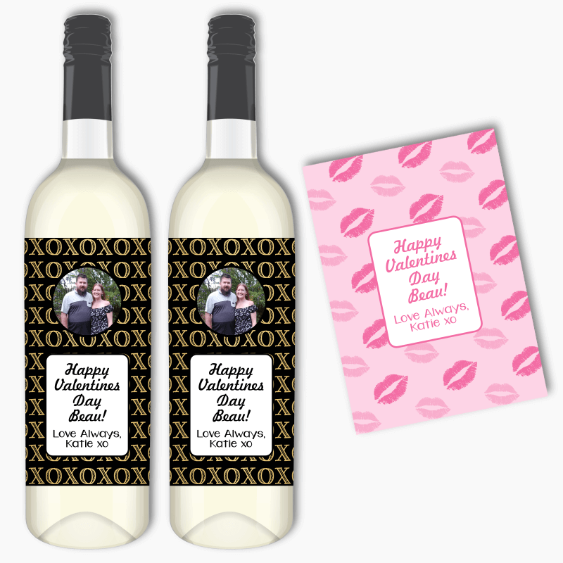 Personalised Hugs &amp; Kisses Valentines Day Gift Wine Labels