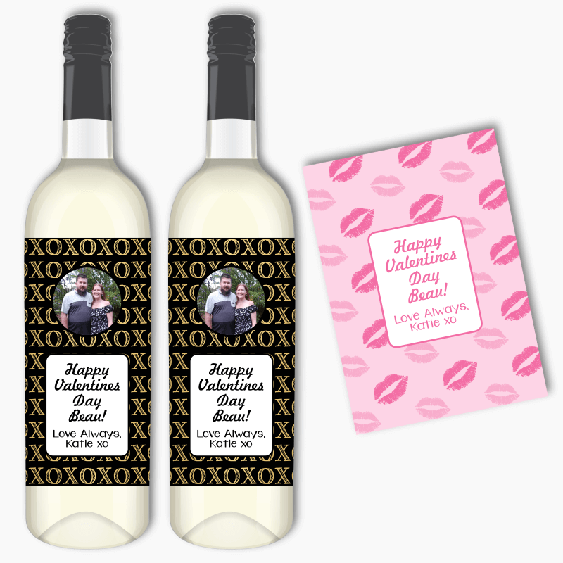 Personalised Hugs & Kisses Valentines Day Gift Wine Labels