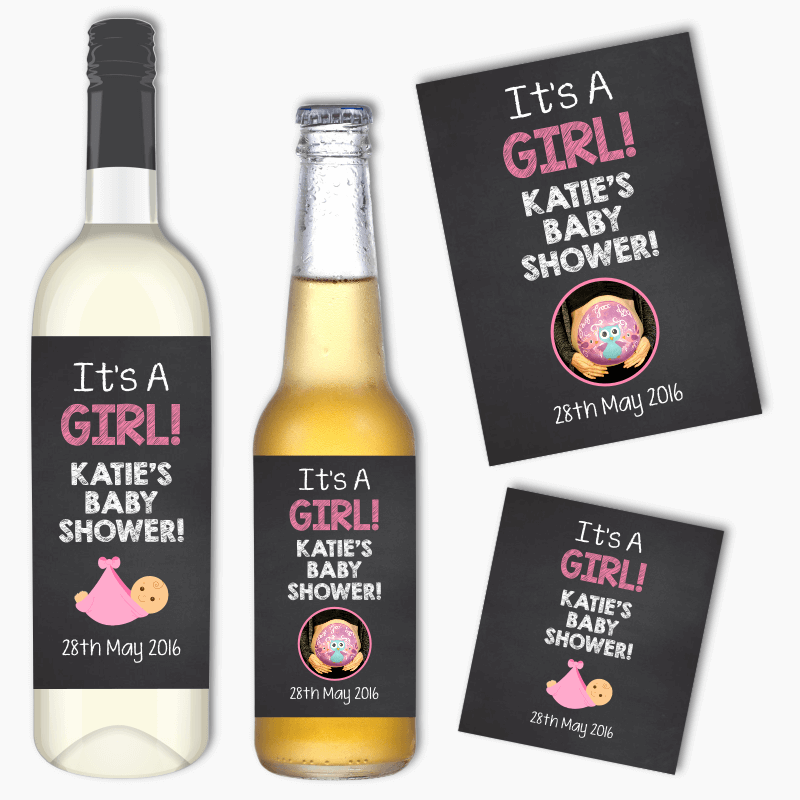 'Its a Girl' Baby Shower Wine & Beer Labels