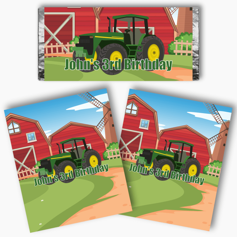 Personalised John Deere Tractor Party Mini Chocolate Labels