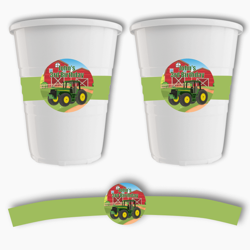 Personalised John Deere Tractor Party Cup Stickers
