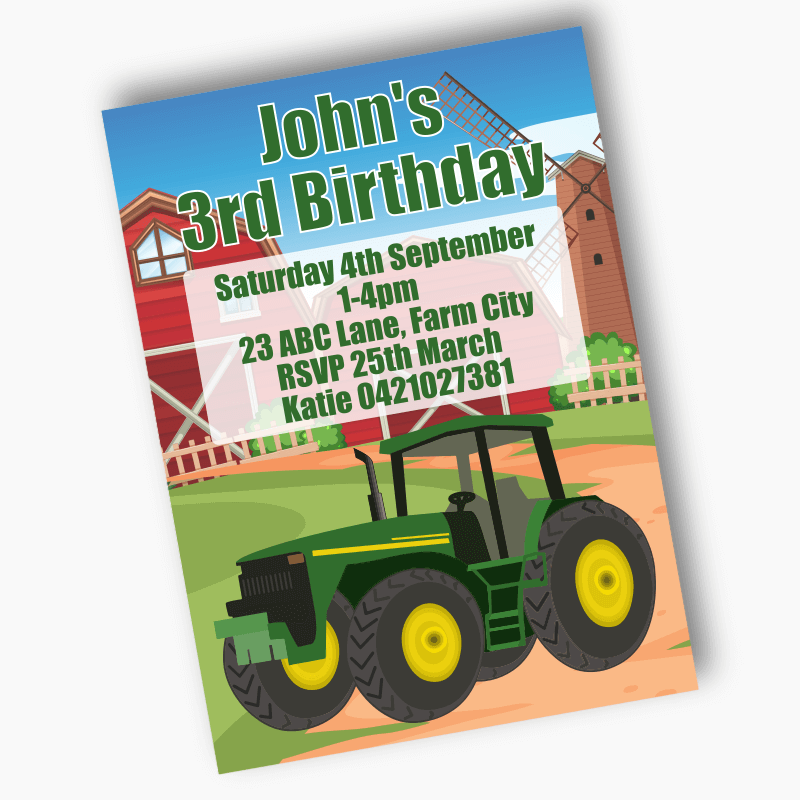 Personalised John Deere Tractor Party Invites