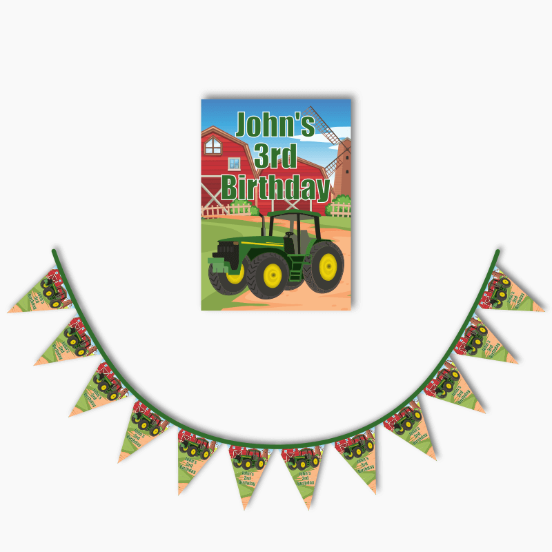 Personalised John Deere Tractor Party Poster &amp; Bunting Combo