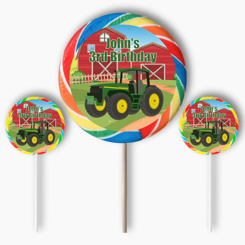 Personalised John Deere Tractor Party Round Stickers