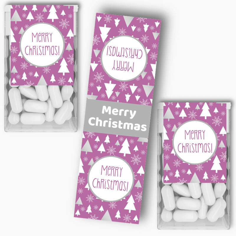 Joyous Purple Trees Christmas Party Tic Tac Labels
